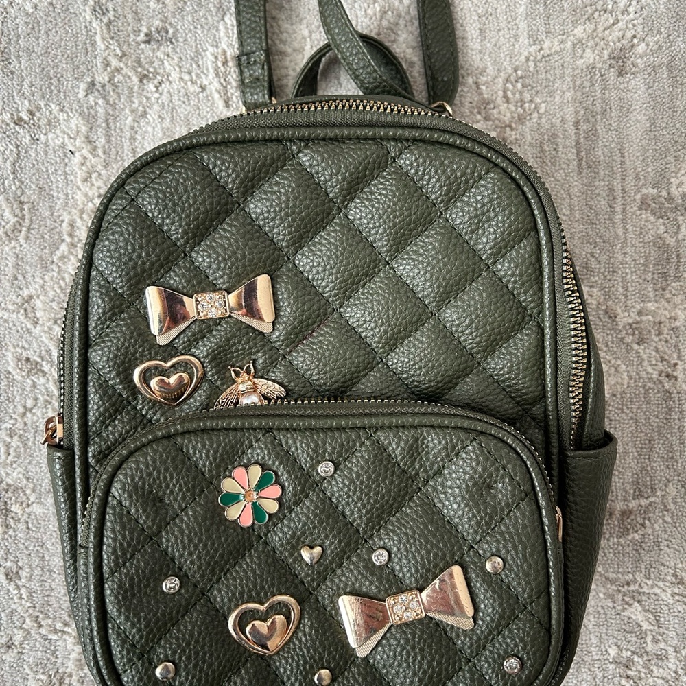 Under One Sky Women’s Quilted Charm Travel Mini Faux Leather Backpack Sage Green
